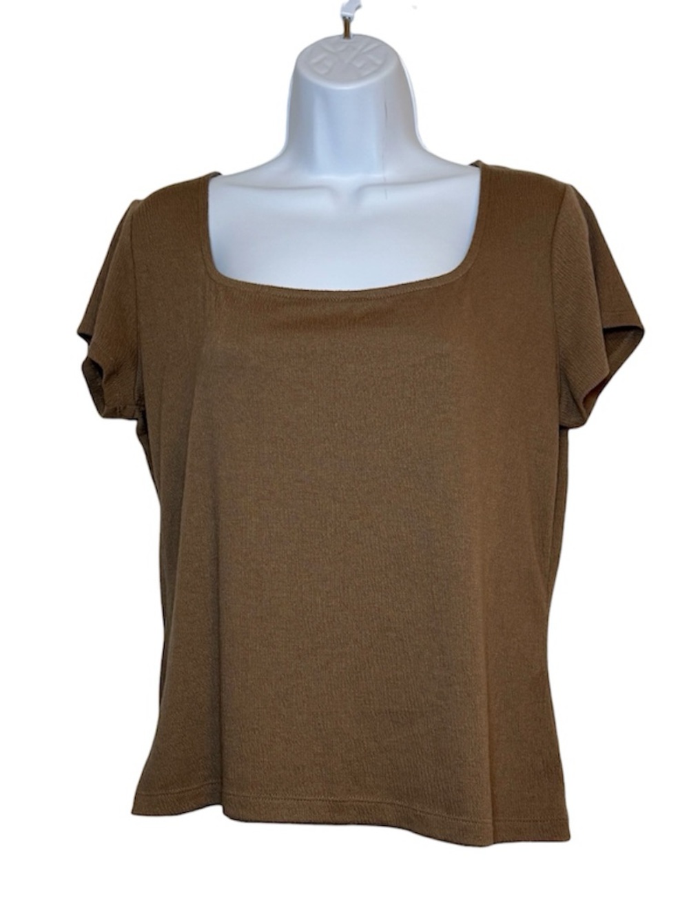 C&C California Brown Textured Knit Top Square Neck Short Sleeve Tee